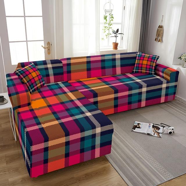 Housse de Canapé d'Angle Imprimé Tartan Multicolore