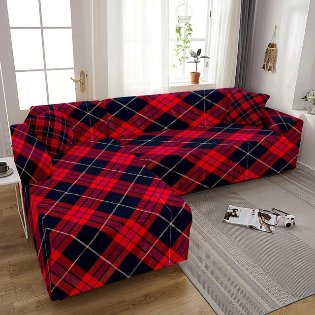 Housse de Canapé d'Angle Imprimé Tartan Rouge