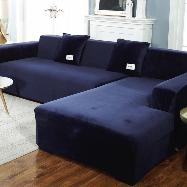 Housse Canapé d'Angle Velours Bleu Marine